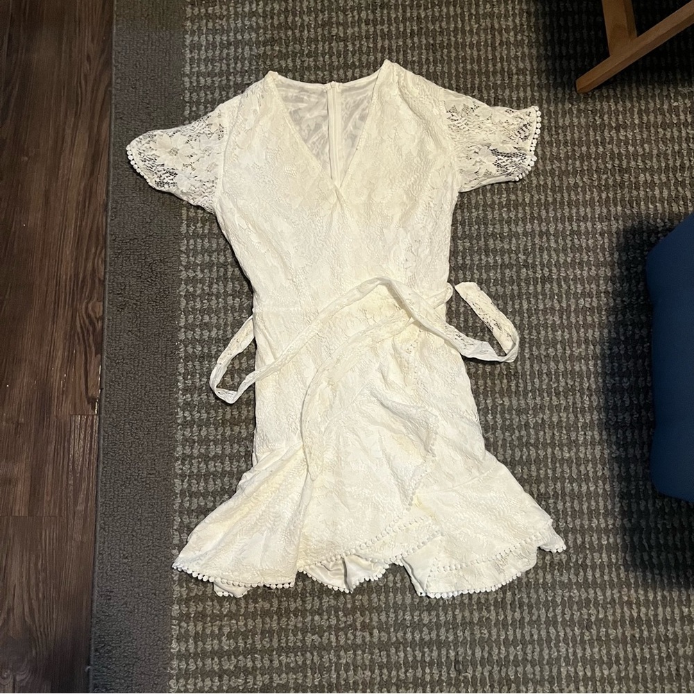 White Ruffled Wrap Midi Dress with Flutter Sleeves